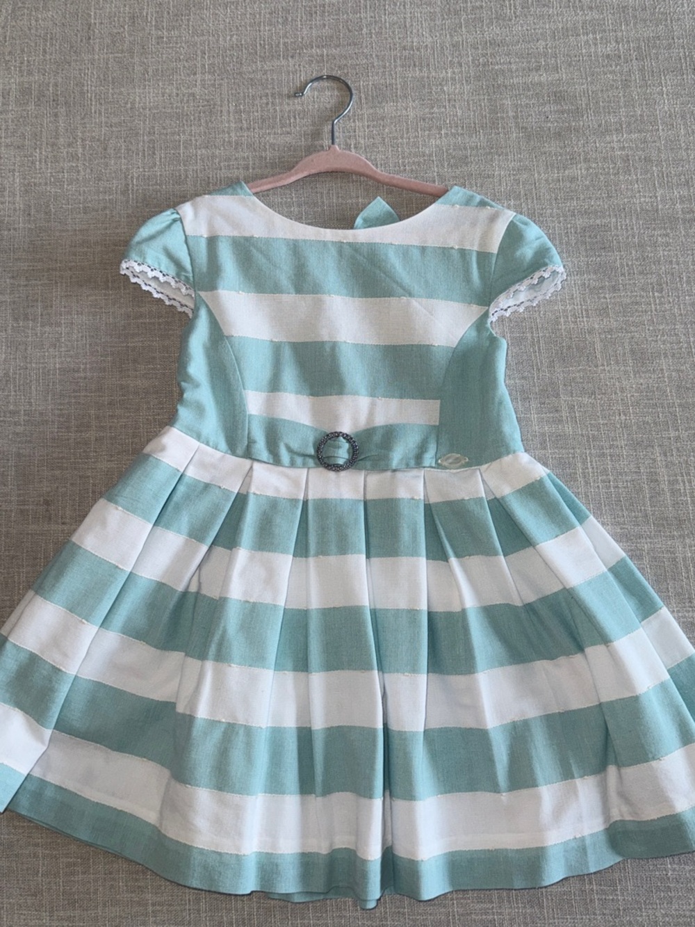 Girls' Mint & White Striped Fit-and-Flare Party Dress